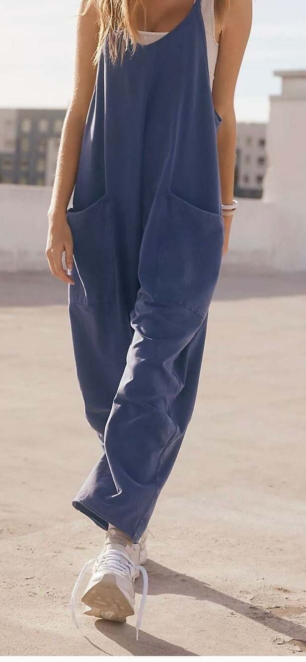 Free People Hot Shot Onesie in Blue Indigo boho oversized - Picture 2 of 9